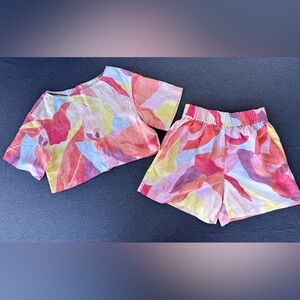 H&M Linen Blend Set Crop Top & Shorts Colorful Abstract Print Size S NWT & NWOT